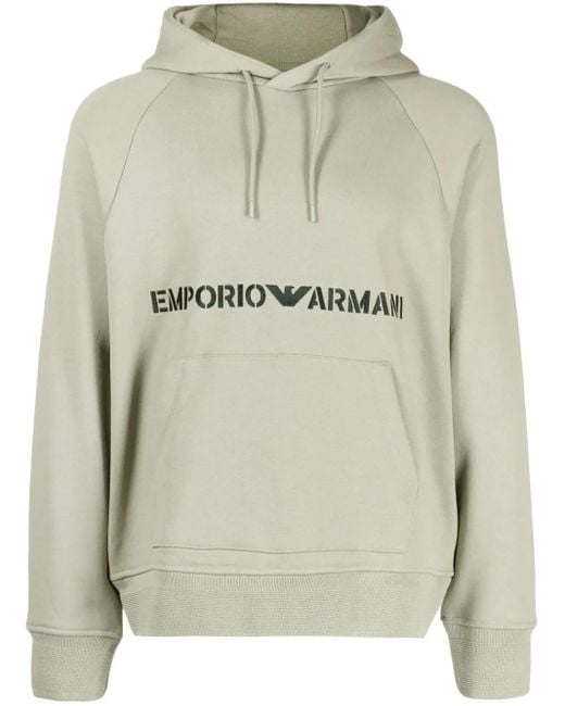 Emporio Armani Gray Logo-Embroidered Cotton Hoodie for men