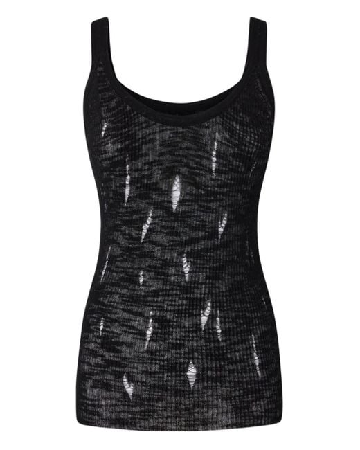 Pinko Black Semi-Sheer Scoop-Neck Tank Top