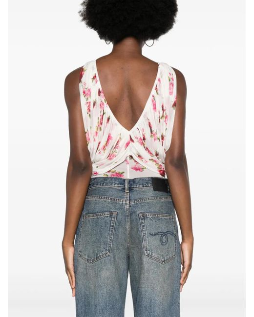 Magda Butrym Pink V-Neck Ruched Bodysuit