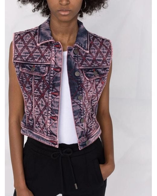 DIESEL Purple Contrast-Stitching Cropped Vest