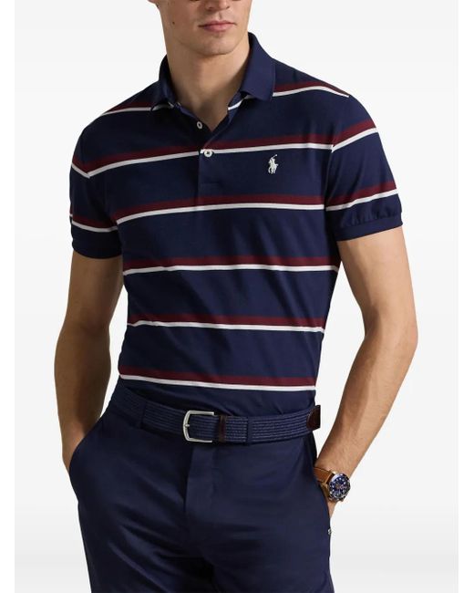 Ralph Lauren Blue Striped Pique Polo Shirt for men