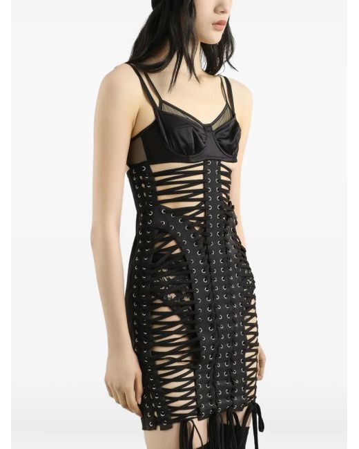 Dolce & Gabbana Lace-Up Satin Mini Dress in Black | Lyst