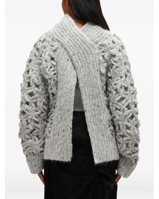 Ganni Gray Flower Crochet Alpaca Sweater