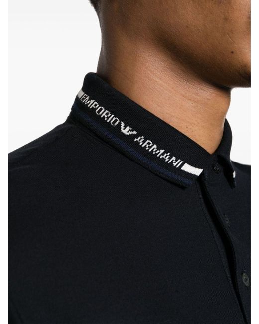 Polo en coton à bords contrastants Emporio Armani pour homme en coloris Black