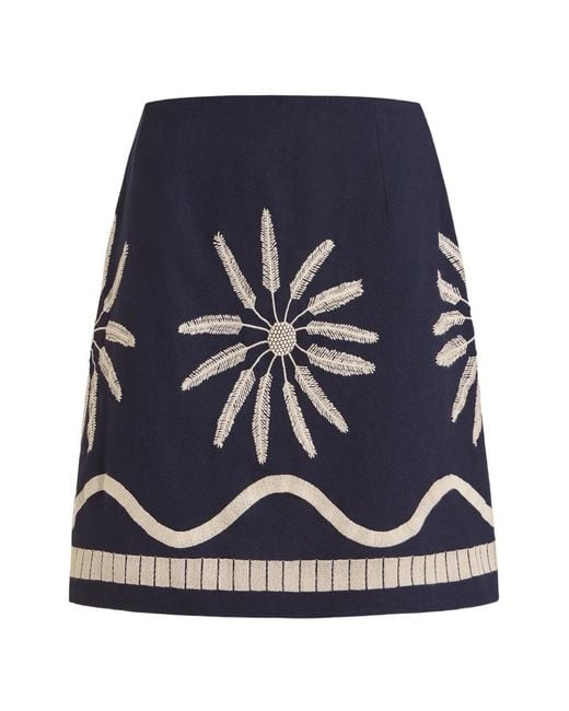 Marie Oliver Blue Orlee Embroidered Cotton Skirt