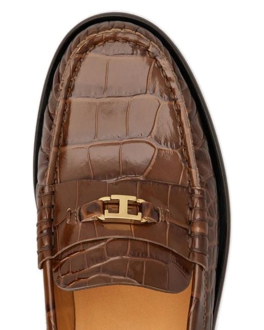 Tod's Brown Oval-T Leather-Embossed Loafers