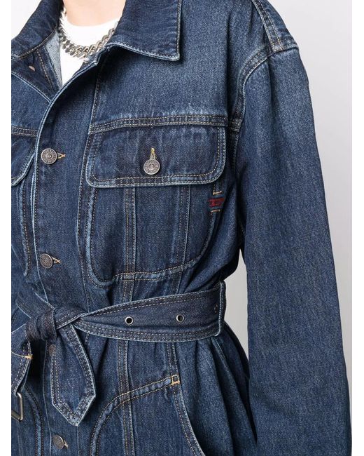 DIESEL Blue De-Flaminia Belted Denim Jacket