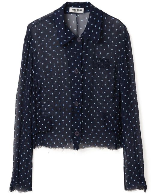 Miu Miu Blue Gepunktetes Chiffon-Top