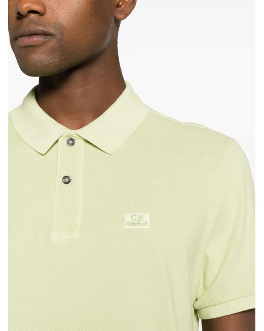 C P Company Yellow Logo-Patch Piqué Polo Shirt for men