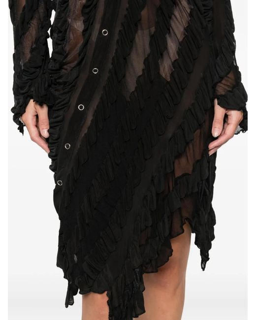 Anni Salonen Black Ruffled Shirt Midi Dress