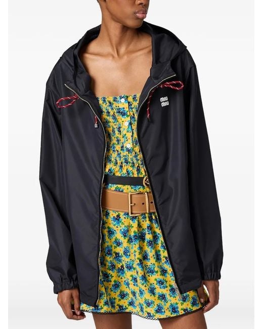 Miu Miu Black Drawstring-Hood Zip-Up Jacket