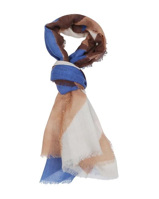 Altea Blue Abstract-Print Wool-Silk Scarf for men