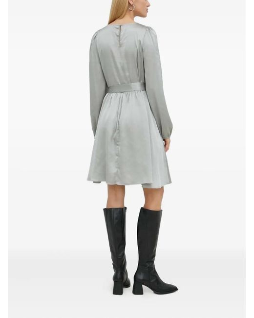 Bruuns Bazaar Gray Puff-Sleeve Belted Mini Dress