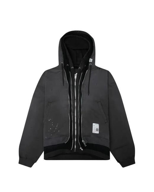 Maison Mihara Yasuhiro Black Triple-Layered Distressed Zip-Up Hoodie for men