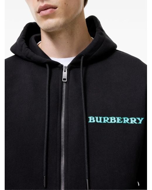 Burberry Blue Heritage-Logo Cotton Zip Hoodie for men