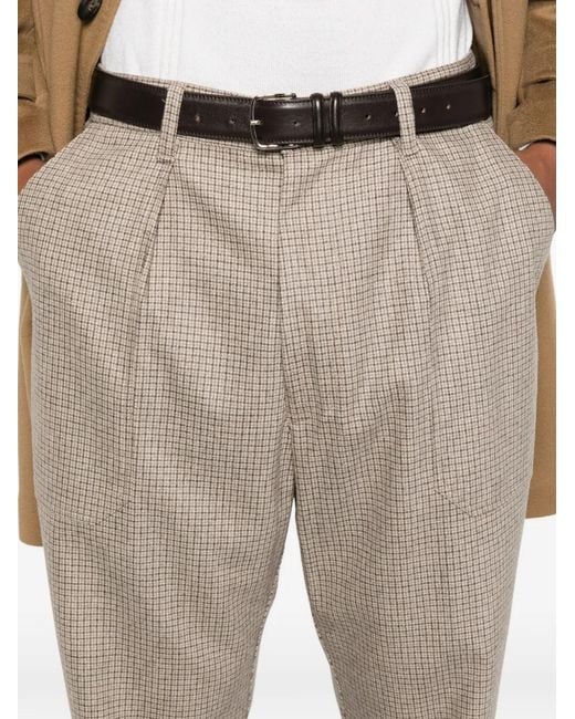Eleventy White Check-Pattern Pleated Trousers for men