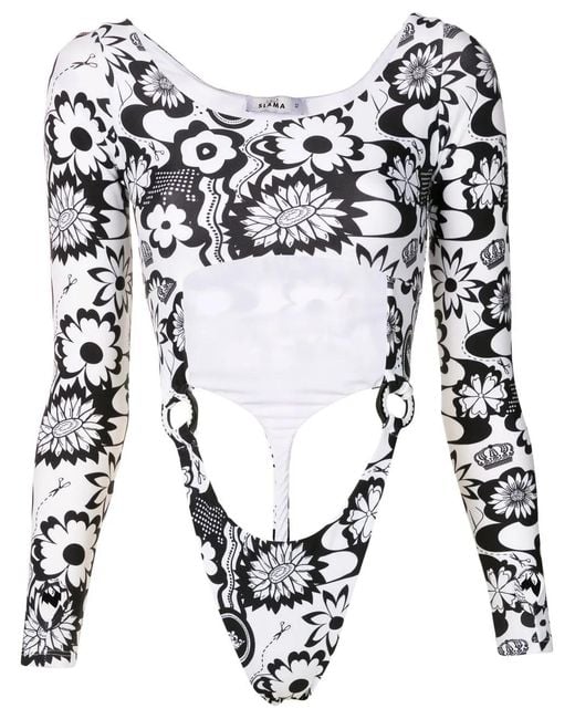 Amir Slama White Floral-Print Cut-Out Top