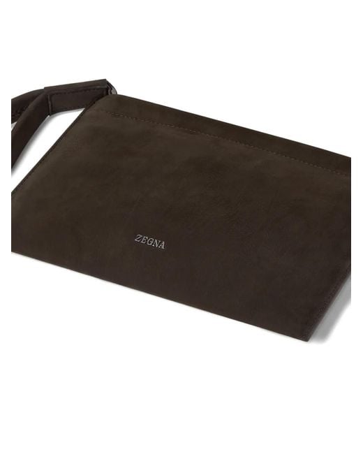 Zegna Brown Mini Leather Pouch for men