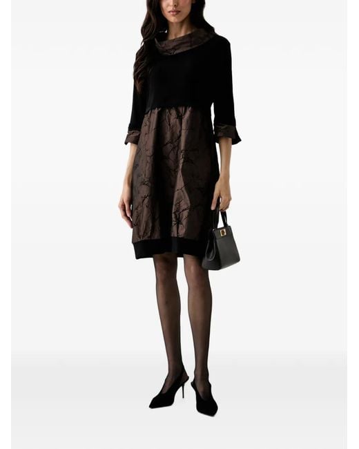 Joseph Ribkoff Black Marble-Print Cowl-Neck Mini Dress