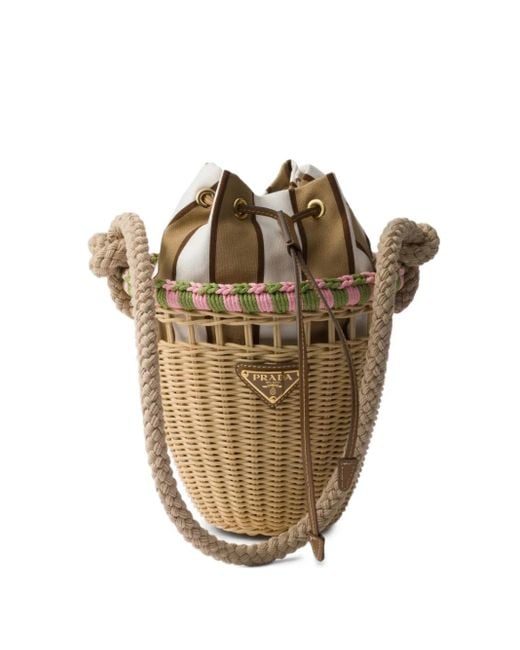 Prada Natural Mini Wicker Bucket Bag