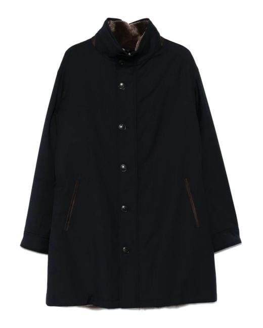 Manzoni 24 Blue Button-Fastening Velvet-Collared Coat for men