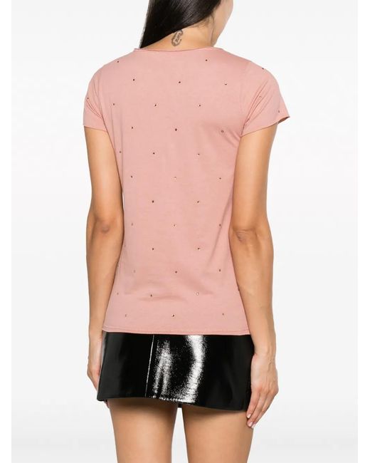 Zadig & Voltaire Pink Rhinestone-Embellished Henley-Neck T-Shirt