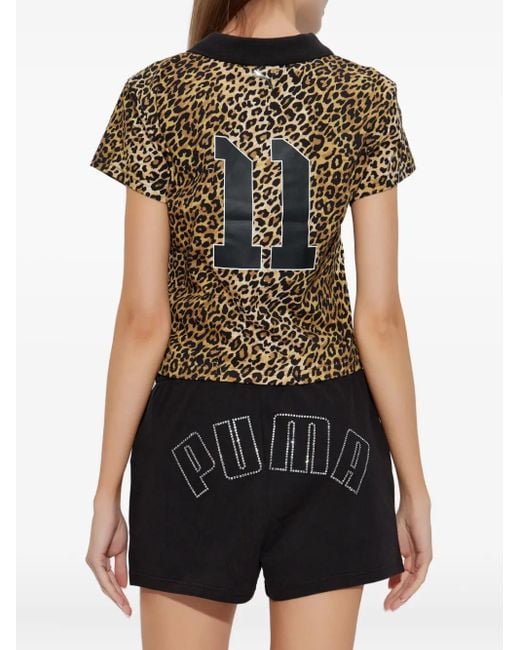 PUMA Black Collared Animal Print Top