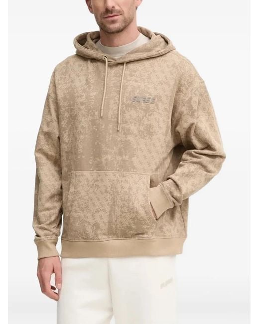 Felpa Con Cappuccio E Logo di Guess in Natural da Uomo