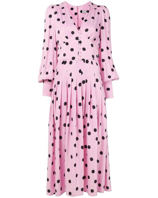 Rebecca Vallance Pink Mattel Polka-dot Print Rouleau Button Dress