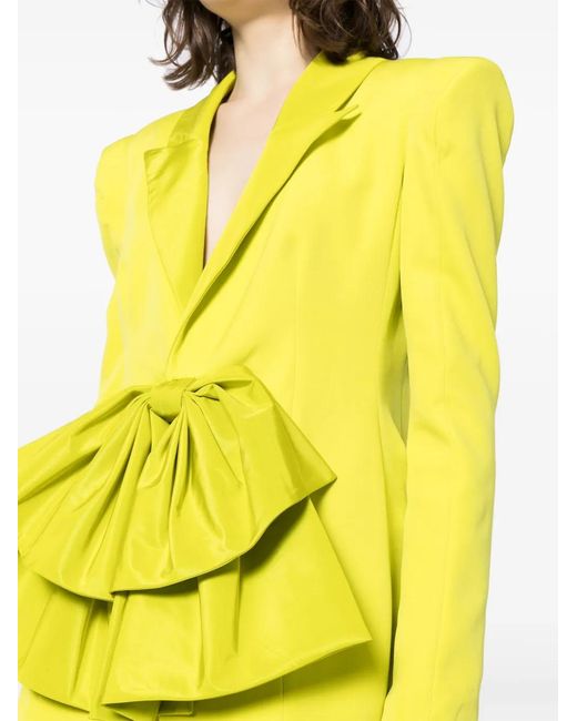 Saiid Kobeisy Yellow Crepe Tailored Jacket With Taffeta Collar And Bow