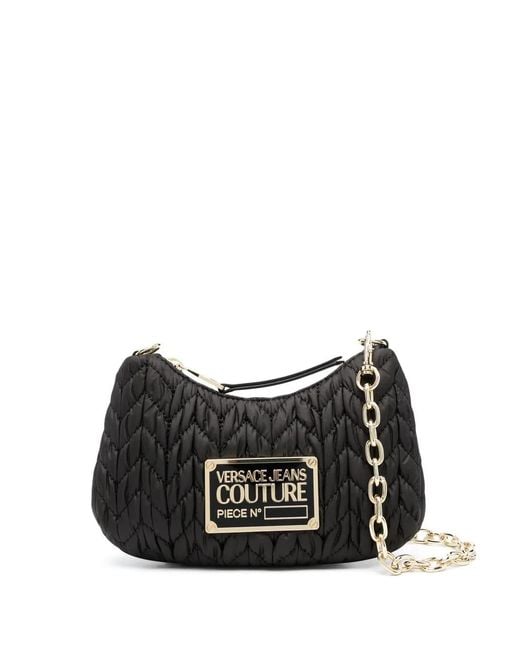 Versace Jeans Couture Black Logo-Plaque Matelassé Shoulder Bag