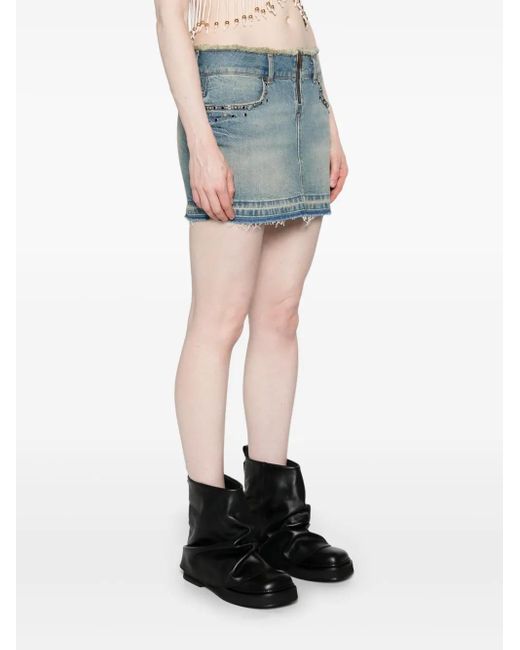 Guess Blue Frayed-Brim Denim Miniskirt