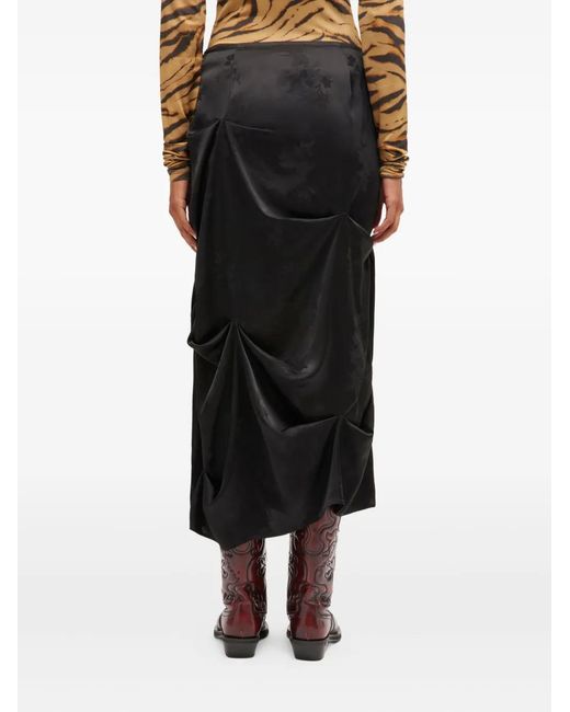 Ganni Black Floral-Pattern Draped Mini Skirt