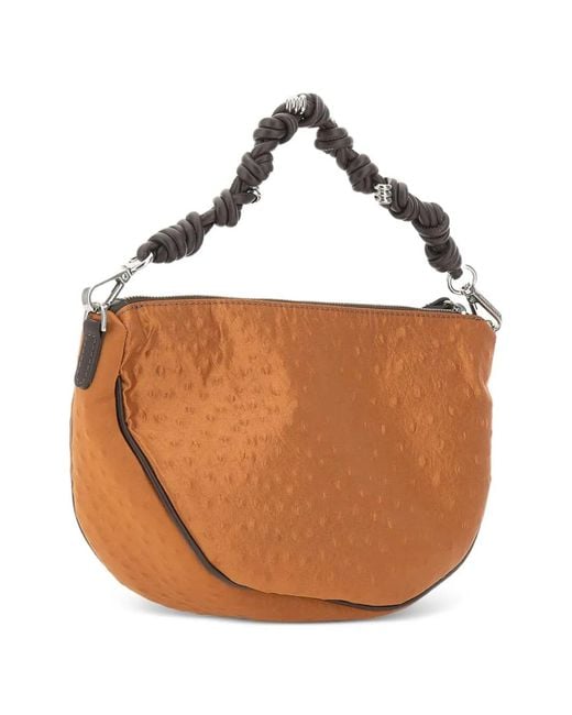 Gianni Chiarini Brown Small Cleo Ostrich-Effect Shoulder Bag