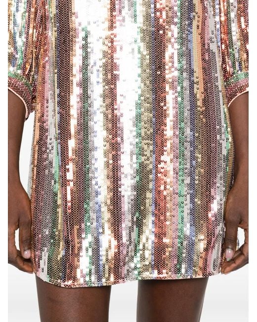 Rixo White Laurie Striped Sequinned Mini Dress