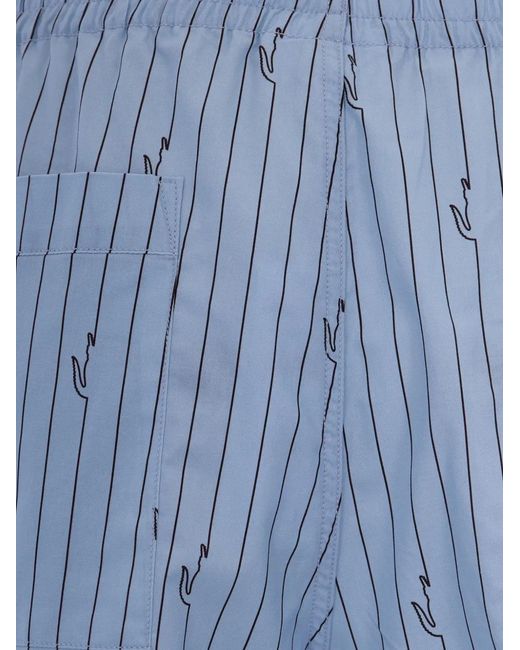 Lacoste Blue Pinstripe-Pattern Logo-Print Shorts for men
