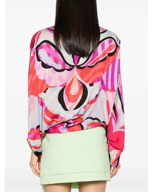 Emilio Pucci Pink Geometric-Print Silk Top