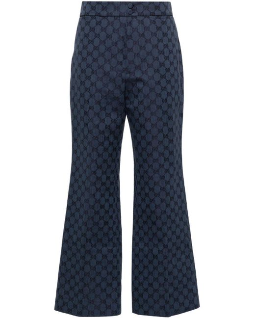 Gucci Blue GG Jacquard Flared Trousers