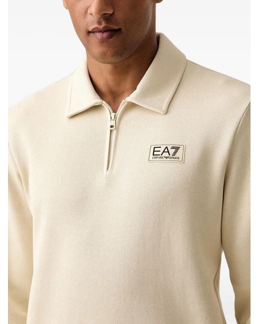 EA7 Natural Logo-Patch Zip-Neck Sweater for men
