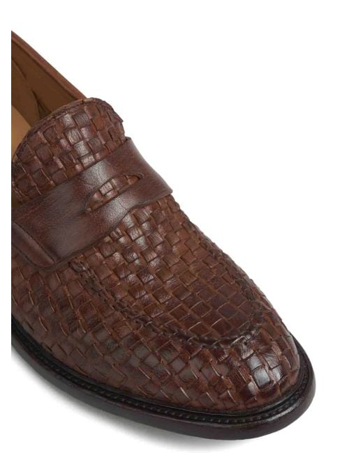 Green George Brown Interwoven Loafers for men