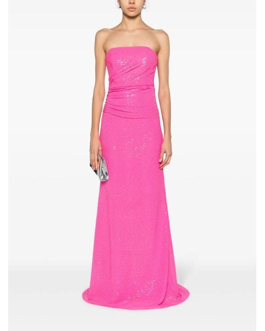 Nissa Pink Sequinned Strapless Gown