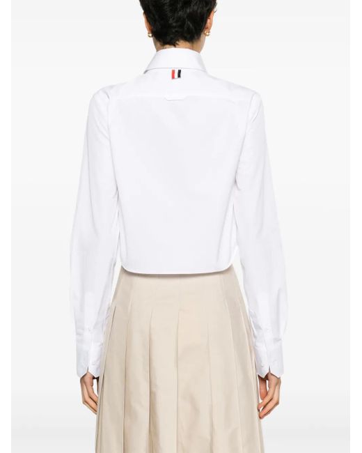 Thom Browne White Logo-Patch Cropped Shirt