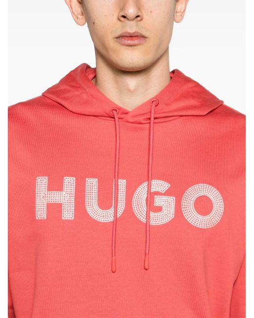 HUGO Pink Drochood Cotton Hoodie for men