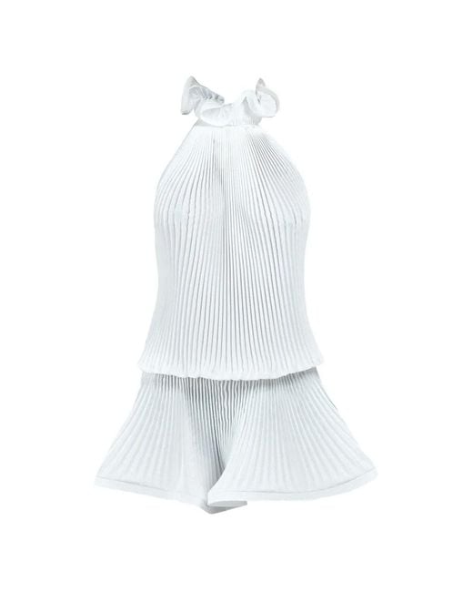 ROWEN ROSE White Pleated Turtleneck Mini Dress