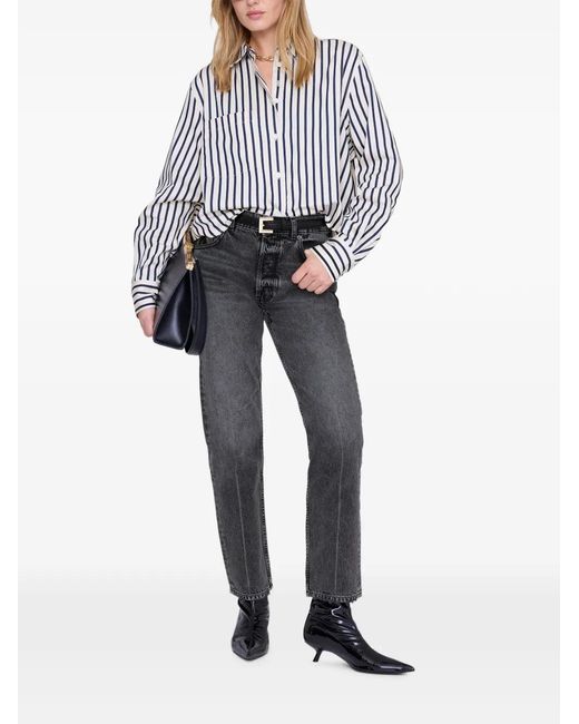 Anine Bing White Essie Striped Cropped Shirt