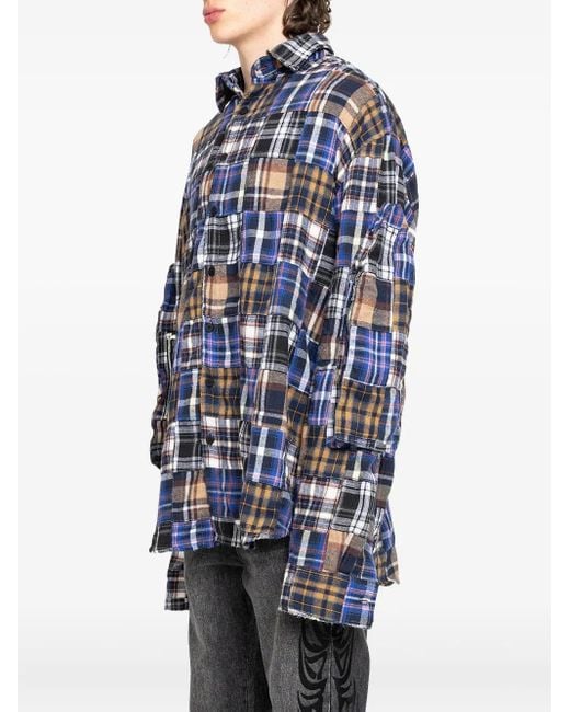 Who Decides War Blue Patchwork-Design Shirt for men