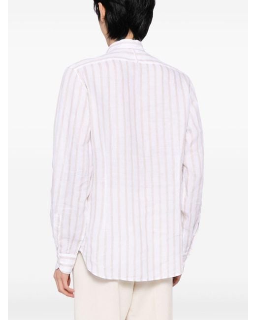 Eleventy White Striped Linen Shirt for men