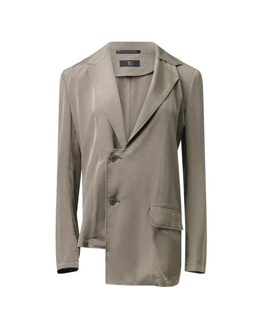 Y's Yohji Yamamoto Gray Asymmetric-Hem Jacket