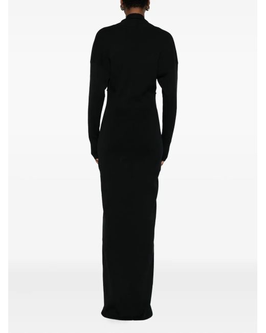 Entire studios Black Plunging-Neckline Long-Sleeve Maxi Dress