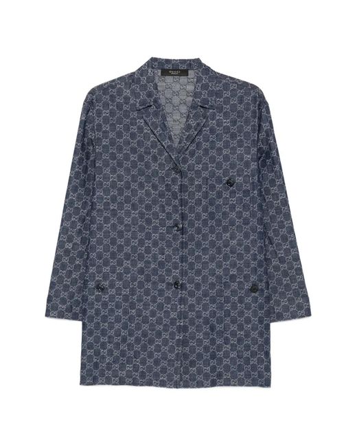 Gucci Blue Gg Jacquard Denim Jacket